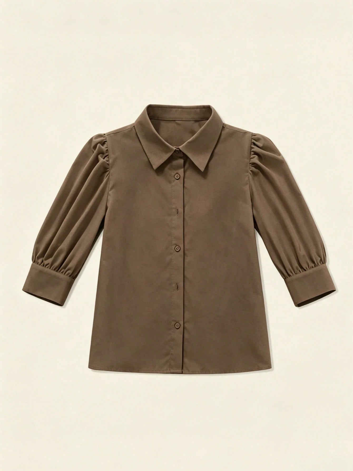 Women's Solid Color Mid-Sleeve Blouse, Puff Sleeve Design, Loose Fit, Vintage Casual, Suitable For Daily Wear, Dating, Business, Elegant Summer