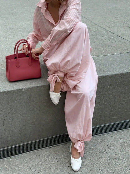 Women's Solid Color Pleated Casual Loose Drawstring Harem Pants Pink Spring