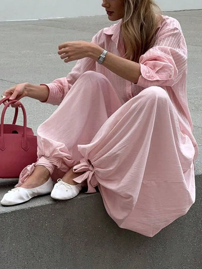 Women's Solid Color Pleated Casual Loose Drawstring Harem Pants Pink Spring
