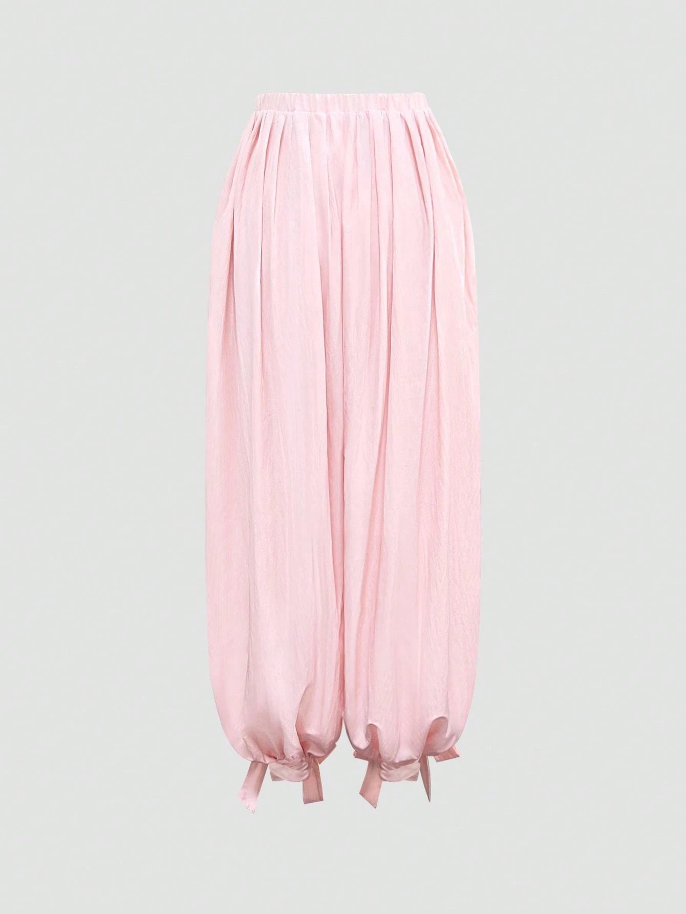 Women's Solid Color Pleated Casual Loose Drawstring Harem Pants Pink Spring