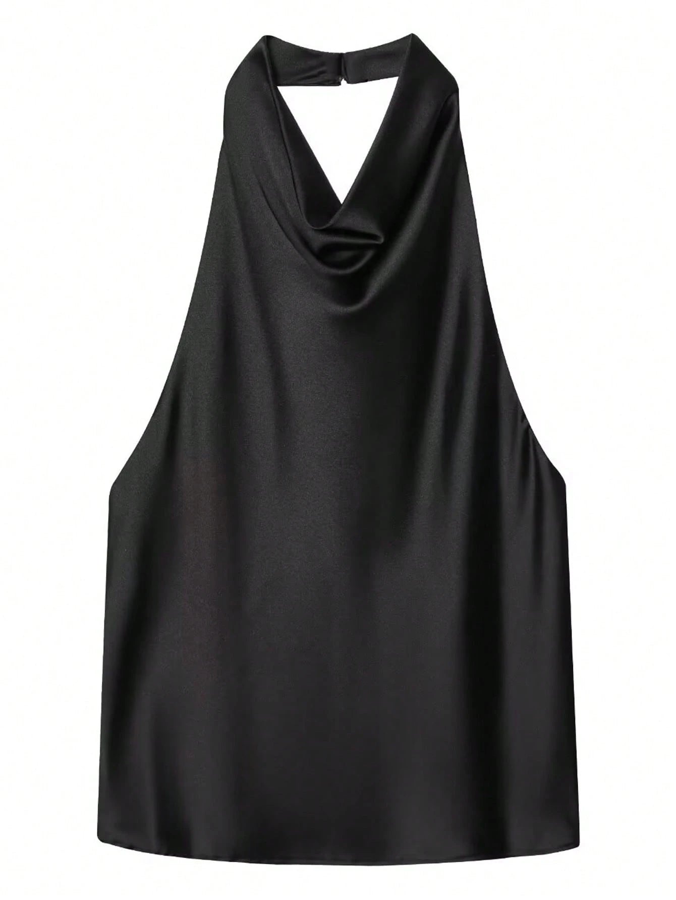 Women's Solid Color Turtleneck Halter Y2K Satin Camisole, Cute Streetwear For Summer Casual Black, Chic & Elegant