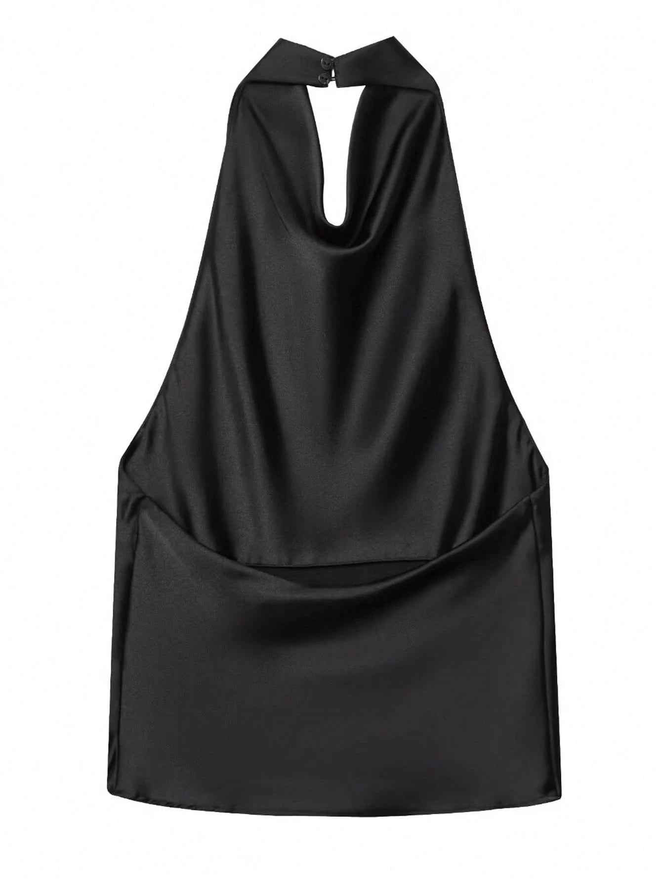 Women's Solid Color Turtleneck Halter Y2K Satin Camisole, Cute Streetwear For Summer Casual Black, Chic & Elegant