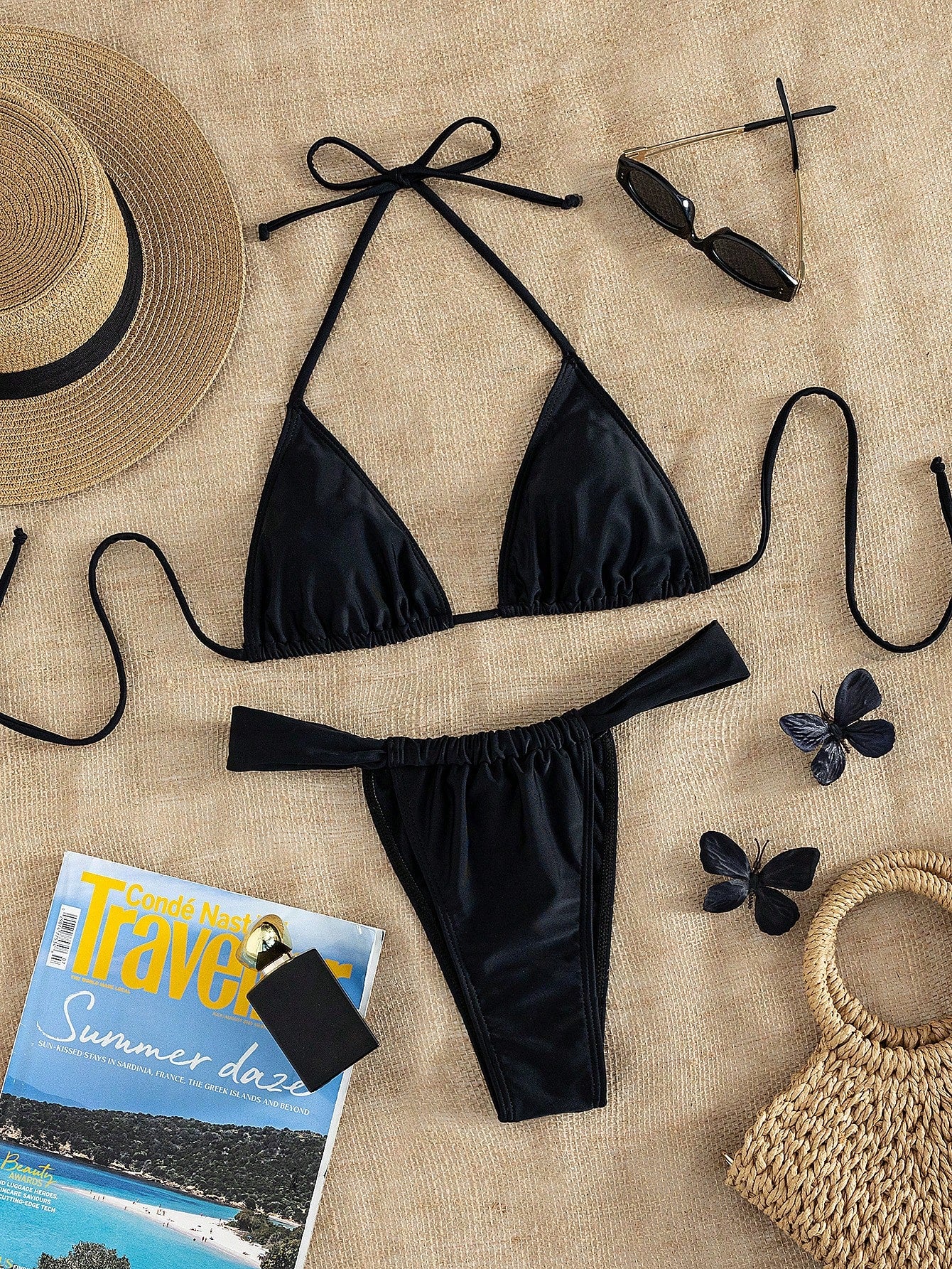 Women's Striped Print Halter Tie Two Pieces Swimwear, Sexy Fashion Minimalist Black Vacation Beach