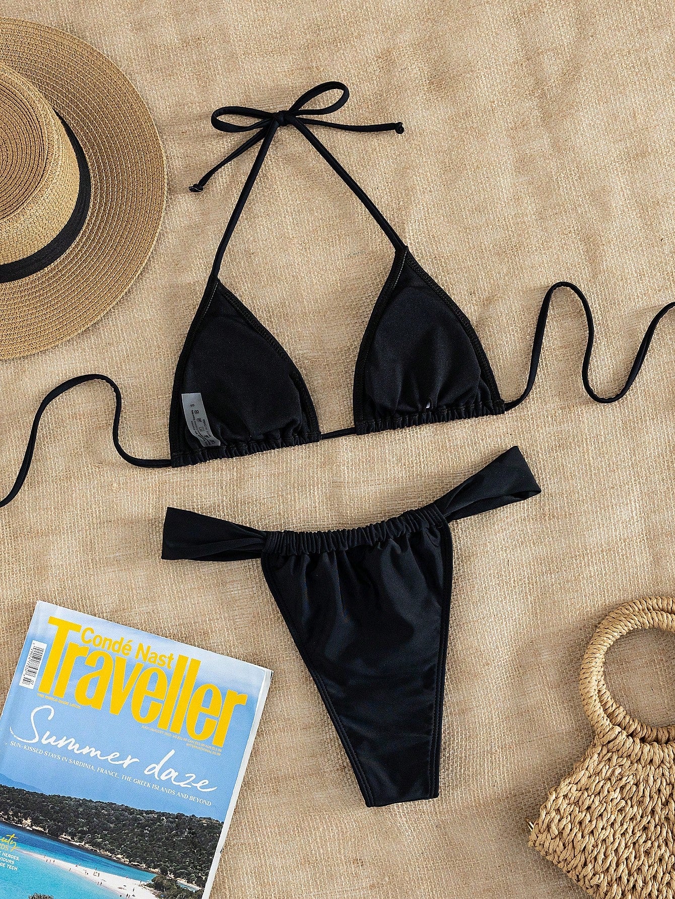 Women's Striped Print Halter Tie Two Pieces Swimwear, Sexy Fashion Minimalist Black Vacation Beach