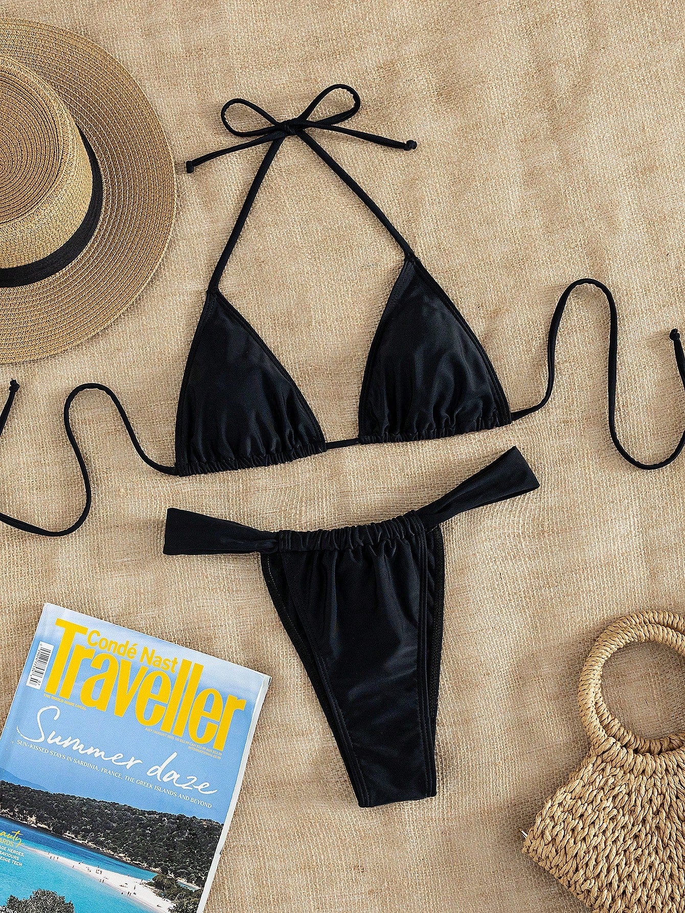 Women's Striped Print Halter Tie Two Pieces Swimwear, Sexy Fashion Minimalist Black Vacation Beach