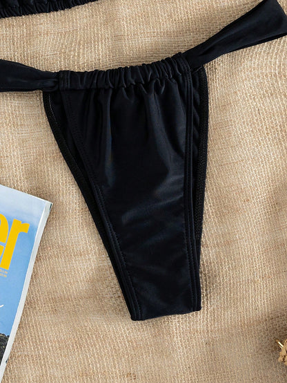 Women's Striped Print Halter Tie Two Pieces Swimwear, Sexy Fashion Minimalist Black Vacation Beach