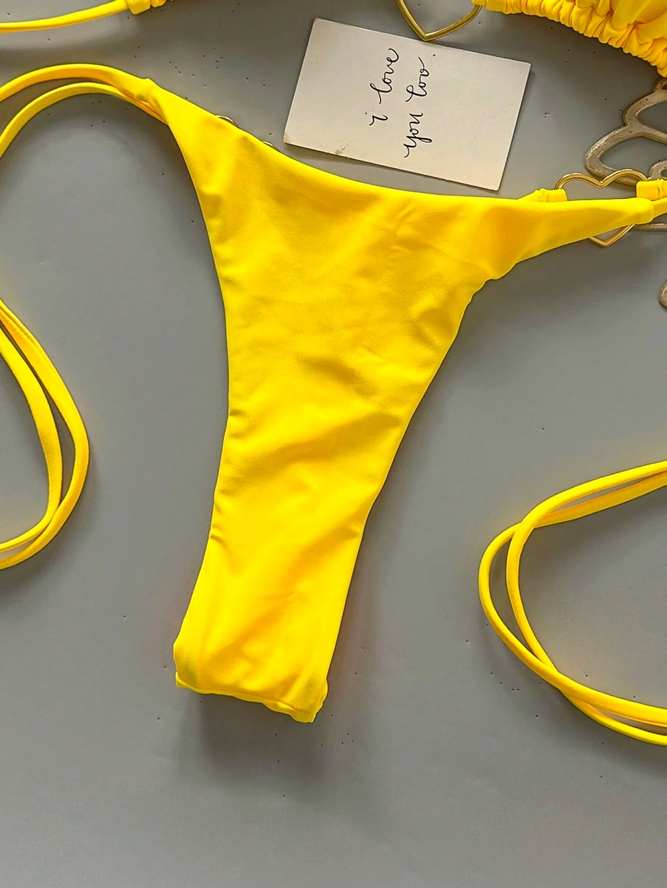 Women's Summer Beach Solid Color Halter Tie Sexy Bikini And Triangle Panty Swimwear Set Vacation Yellow