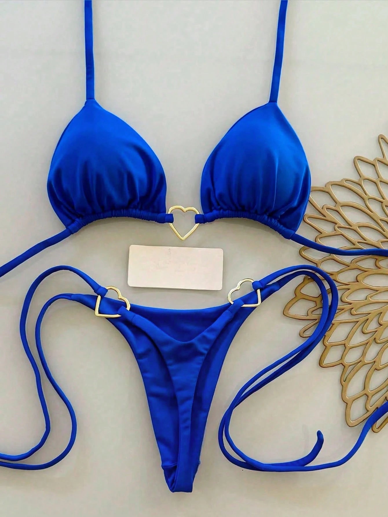 Women's Summer Beach Solid Color Halter Tie Sexy Bikini And Triangle Panty Swimwear Set Vacation Yellow