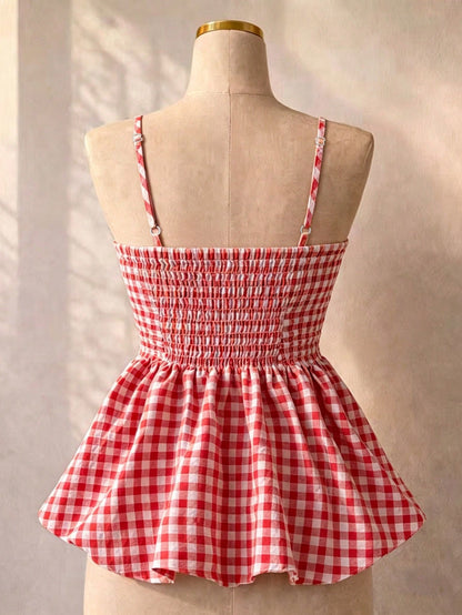 Women's Summer Camisole, Women's Plaid Camisole Top For Vacation, Graduation, Wedding, Back To School, Vintage Style Camisole, Cute Casual Summer Day, Romantic Country Style, Loose Comfortable Hem Cam