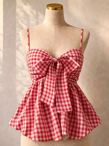 Women's Summer Camisole, Women's Plaid Camisole Top For Vacation, Graduation, Wedding, Back To School, Vintage Style Camisole, Cute Casual Summer Day, Romantic Country Style, Loose Comfortable Hem Cam