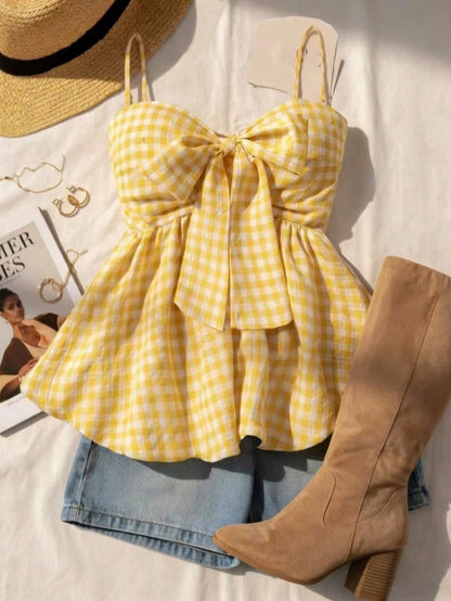 Women's Summer Camisole, Women's Plaid Camisole Top For Vacation, Graduation, Wedding, Back To School, Vintage Style Camisole, Cute Casual Summer Day, Romantic Country Style, Loose Comfortable Hem Cam