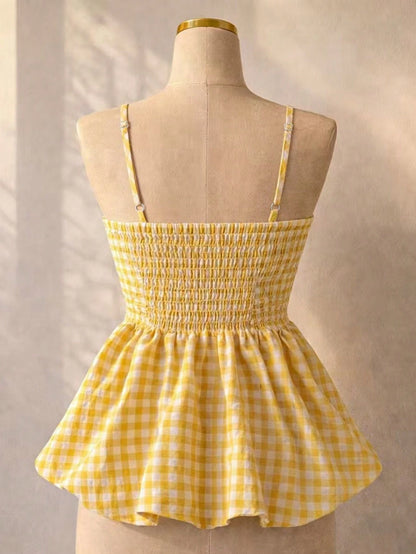 Women's Summer Camisole, Women's Plaid Camisole Top For Vacation, Graduation, Wedding, Back To School, Vintage Style Camisole, Cute Casual Summer Day, Romantic Country Style, Loose Comfortable Hem Cam