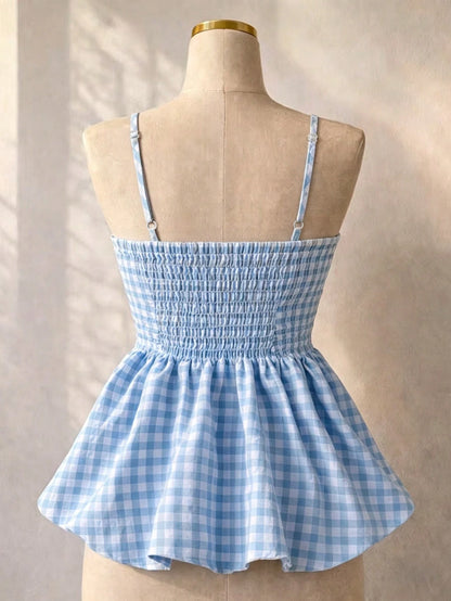 Women's Summer Camisole, Women's Plaid Camisole Top For Vacation, Graduation, Wedding, Back To School, Vintage Style Camisole, Cute Casual Summer Day, Romantic Country Style, Loose Comfortable Hem Cam