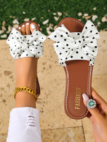 Women's Summer New Bowknot Design Sandals, Vacation Style Beach Polka Dot Fashion Sandals Slippers,Holiday Essential