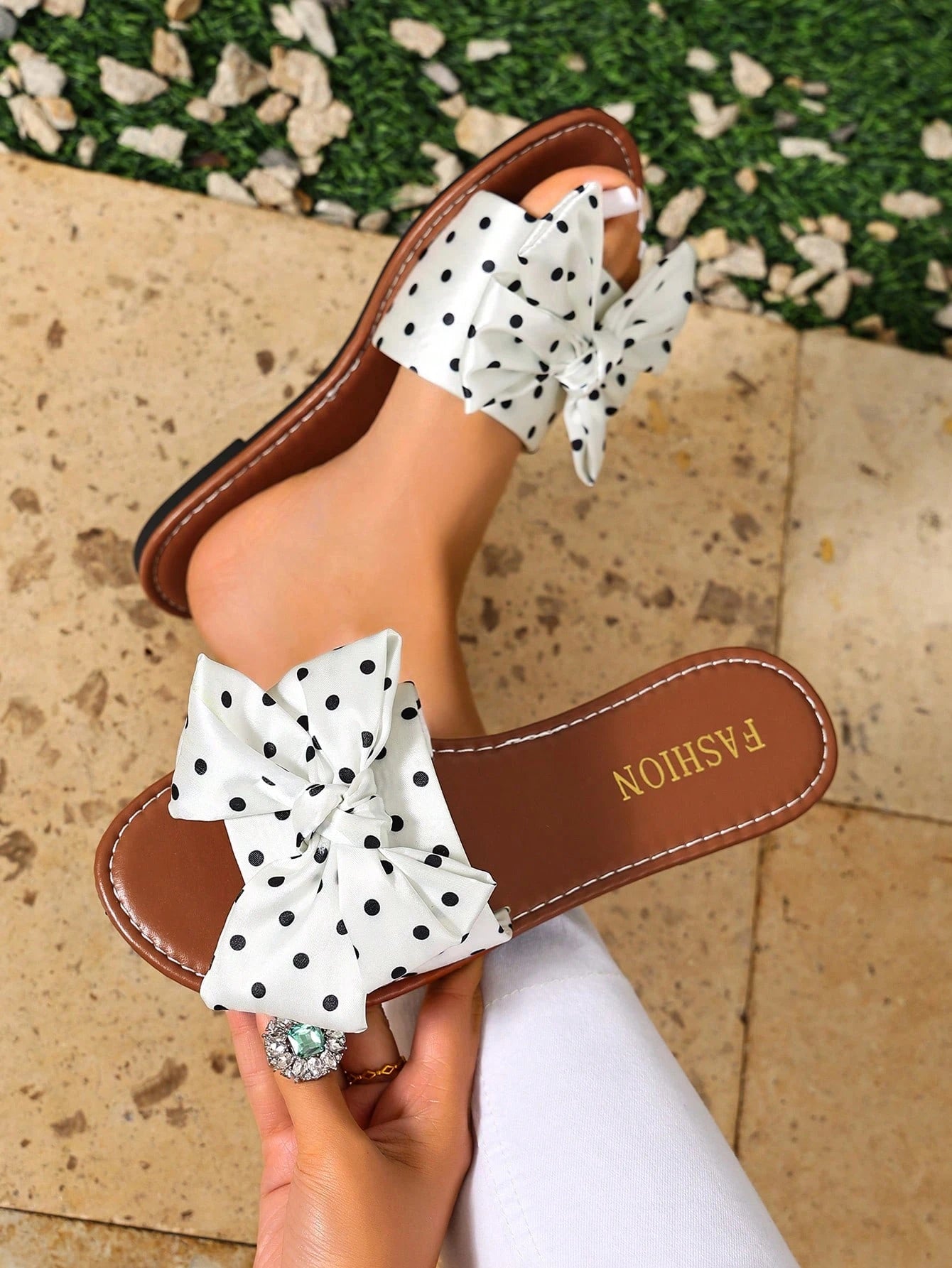 Women's Summer New Bowknot Design Sandals, Vacation Style Beach Polka Dot Fashion Sandals Slippers,Holiday Essential