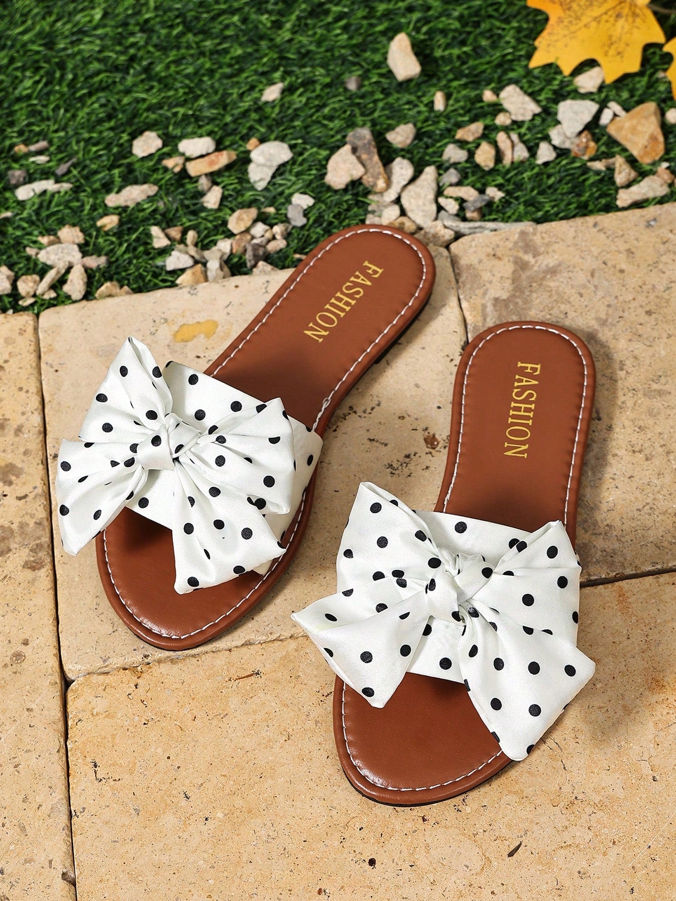 Women's Summer New Bowknot Design Sandals, Vacation Style Beach Polka Dot Fashion Sandals Slippers,Holiday Essential