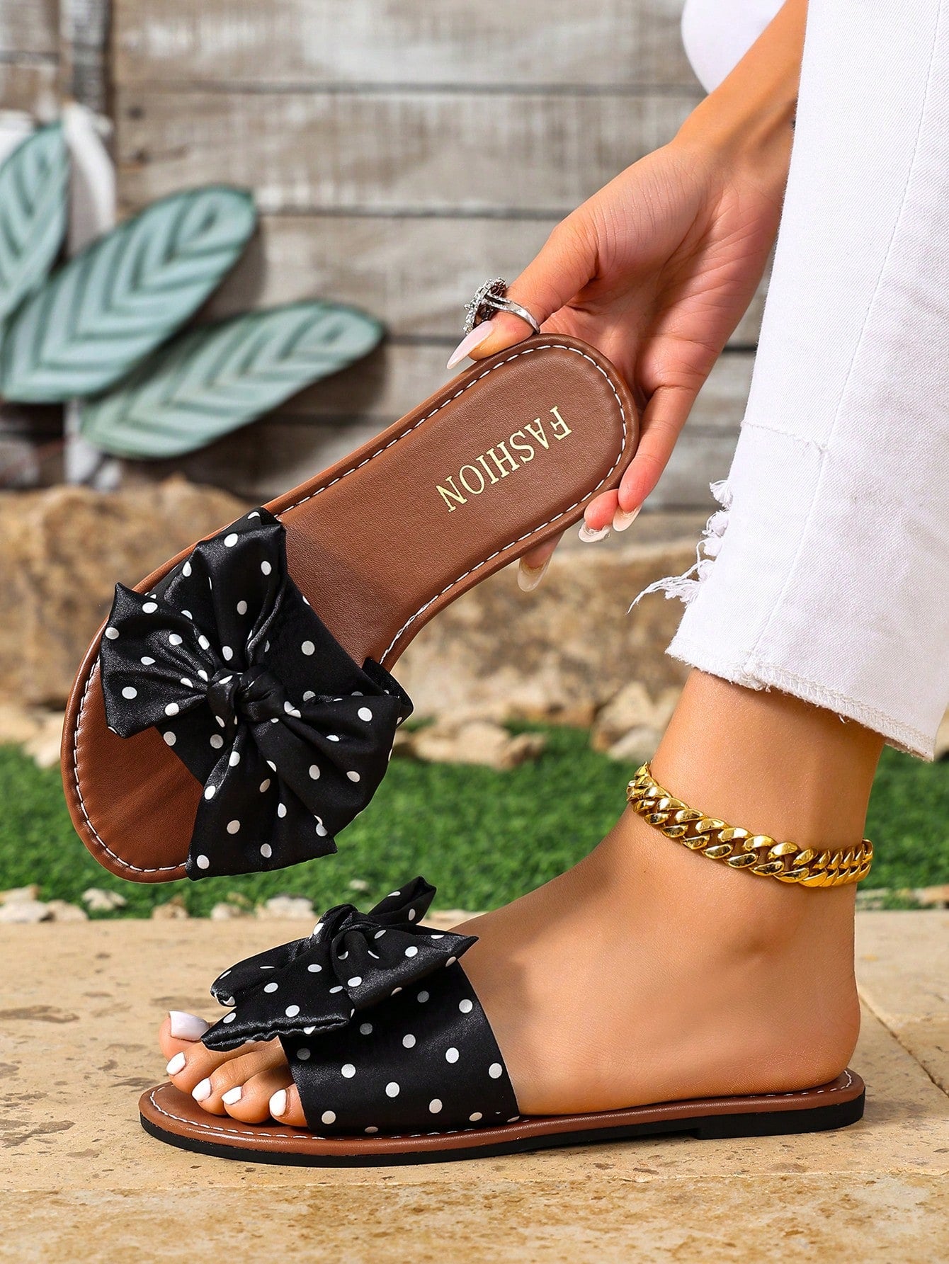 Women's Summer New Bowknot Design Sandals, Vacation Style Beach Polka Dot Fashion Sandals Slippers,Holiday Essential