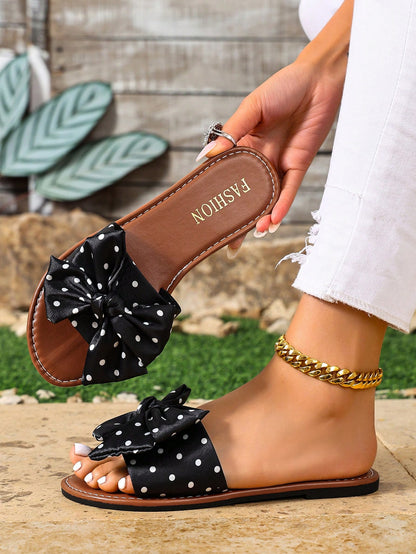 Women's Summer New Bowknot Design Sandals, Vacation Style Beach Polka Dot Fashion Sandals Slippers,Holiday Essential