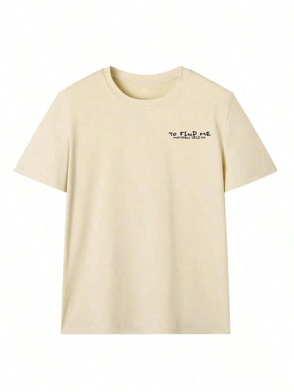 Women'S Summer New Casual Alpaca Letter Print Loose Versatile Round Neck Beige Short Sleeve T-Shirt, Fashionable Everyday & Holiday Wear