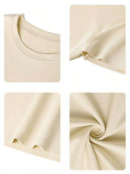 Women'S Summer New Casual Alpaca Letter Print Loose Versatile Round Neck Beige Short Sleeve T-Shirt, Fashionable Everyday & Holiday Wear