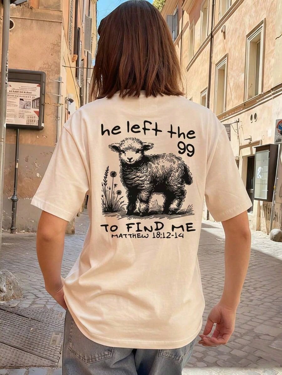 Women'S Summer New Casual Alpaca Letter Print Loose Versatile Round Neck Beige Short Sleeve T-Shirt, Fashionable Everyday & Holiday Wear