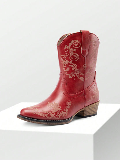 Women's Western Ankle Boots: Low Chunky Heels, Square Toe, Fall Short Booties