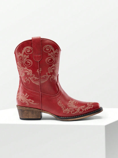 Women's Western Ankle Boots: Low Chunky Heels, Square Toe, Fall Short Booties