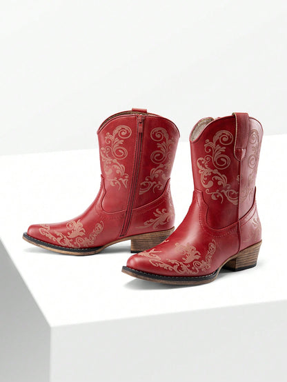 Women's Western Ankle Boots: Low Chunky Heels, Square Toe, Fall Short Booties