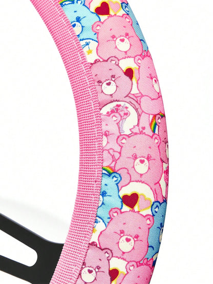 X Care Bears Cute Bear Print Steering Wheel Cover, 15 Inch Universal Non-Slip Elastic Car Steering Wheel Protector, Soft Breathable Pink Rainbow Bear Pattern Car Interior Accessories For Women G