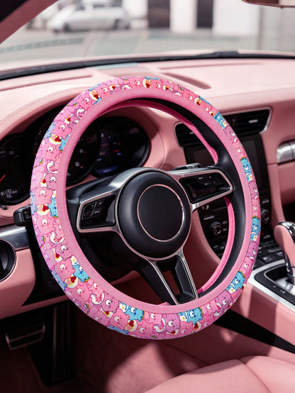 X Care Bears Cute Bear Print Steering Wheel Cover, 15 Inch Universal Non-Slip Elastic Car Steering Wheel Protector, Soft Breathable Pink Rainbow Bear Pattern Car Interior Accessories For Women G