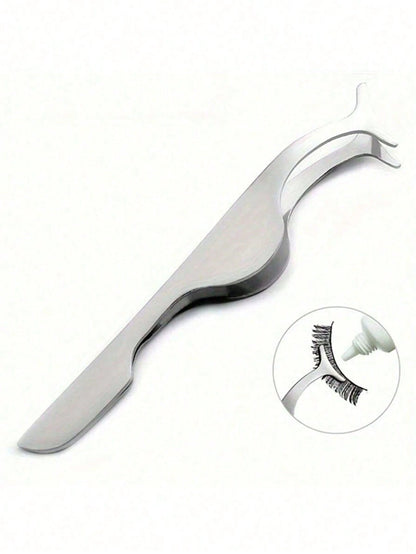 X Milania 1pc Stainless Steel Eyelash Tweezer, Lash Extension Tweezers, Lash Removal Tweezers, Women False Eyelash Glue Application Tool