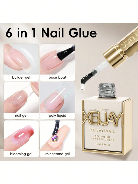 XEIJAYI 1pc 15ml Nail Gel Base Coat, Top Coat, And Six-In-One Functional Gel Set For Manicure- Matte, Strengthening, Leveling, Smudging, And Specially Designed For Nail Tips.