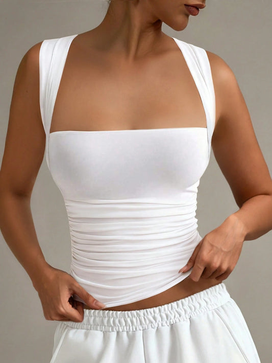 XLLAIS Fashionable Collared White Casual Vacation Fitted Tank Top, Suitable For All Seasons Summer, Clean Girl Aesthetic