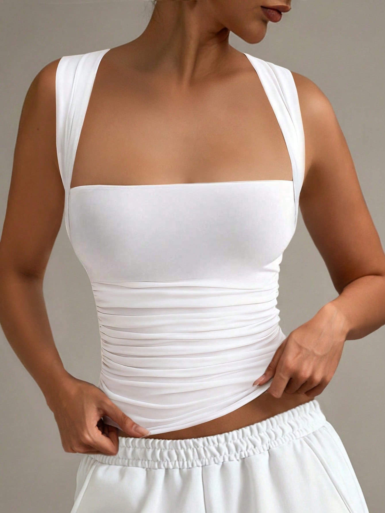 XLLAIS Fashionable Collared White Casual Vacation Fitted Tank Top, Suitable For All Seasons Summer, Clean Girl Aesthetic