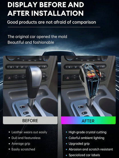 XUDA New Crystal Gear Shift Knob With 7-Color LED Lights, Plug-And-Play, Side Port, Comfortable Grip, Scratch-Resistant, Suitable For Lexus, Mitsubishi, Audi, Mercedes-Benz, Vehicles
