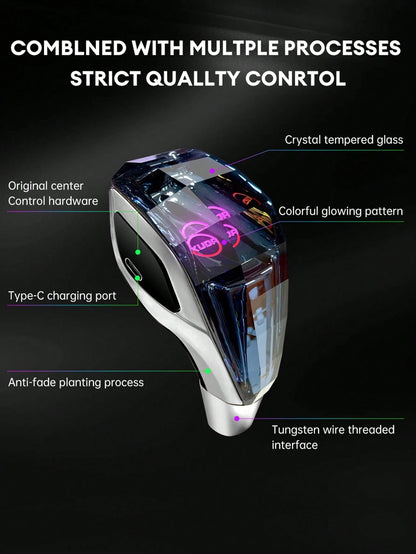 XUDA New Crystal Gear Shift Knob With 7-Color LED Lights, Plug-And-Play, Side Port, Comfortable Grip, Scratch-Resistant, Suitable For Lexus, Mitsubishi, Audi, Mercedes-Benz, Vehicles