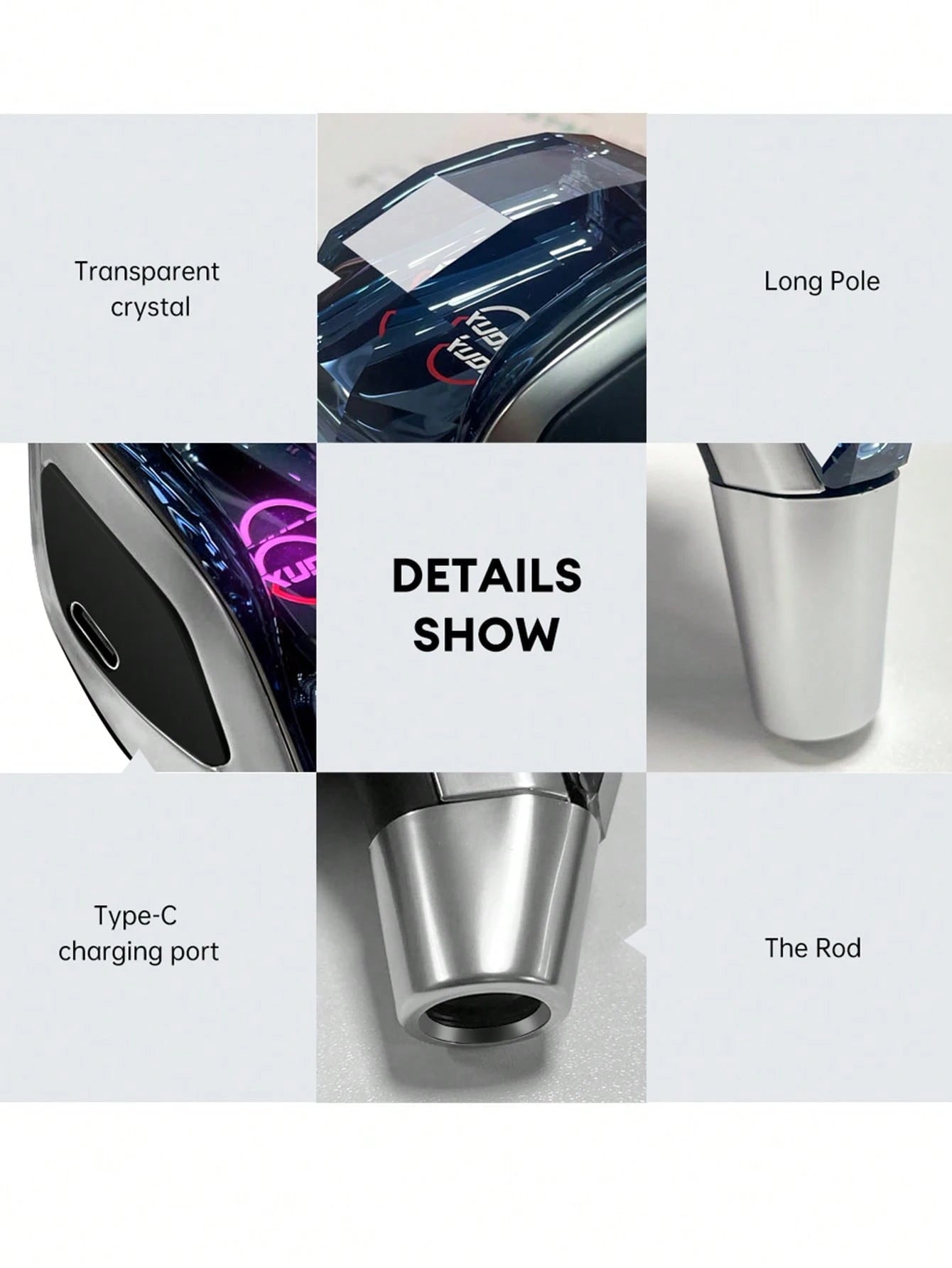 XUDA New Crystal Gear Shift Knob With 7-Color LED Lights, Plug-And-Play, Side Port, Comfortable Grip, Scratch-Resistant, Suitable For Lexus, Mitsubishi, Audi, Mercedes-Benz, Vehicles
