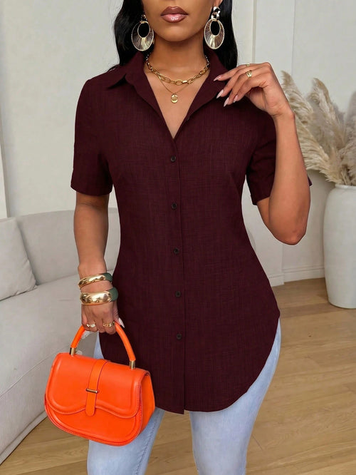 Xyvia Women's Solid Color Casual Single-Breasted Short Sleeve Versatile Shirt