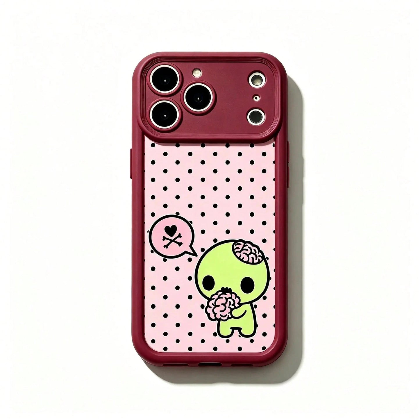 Y2k Kawaii Emo Zombie Phone Case| Pink Black Polka Dot Skull Pattern Protective Cover, Soft Durable TPU Cover With Lens Protection. Compatible With 11-17 Pro Max &, Cute Stylish Aesthetic Design