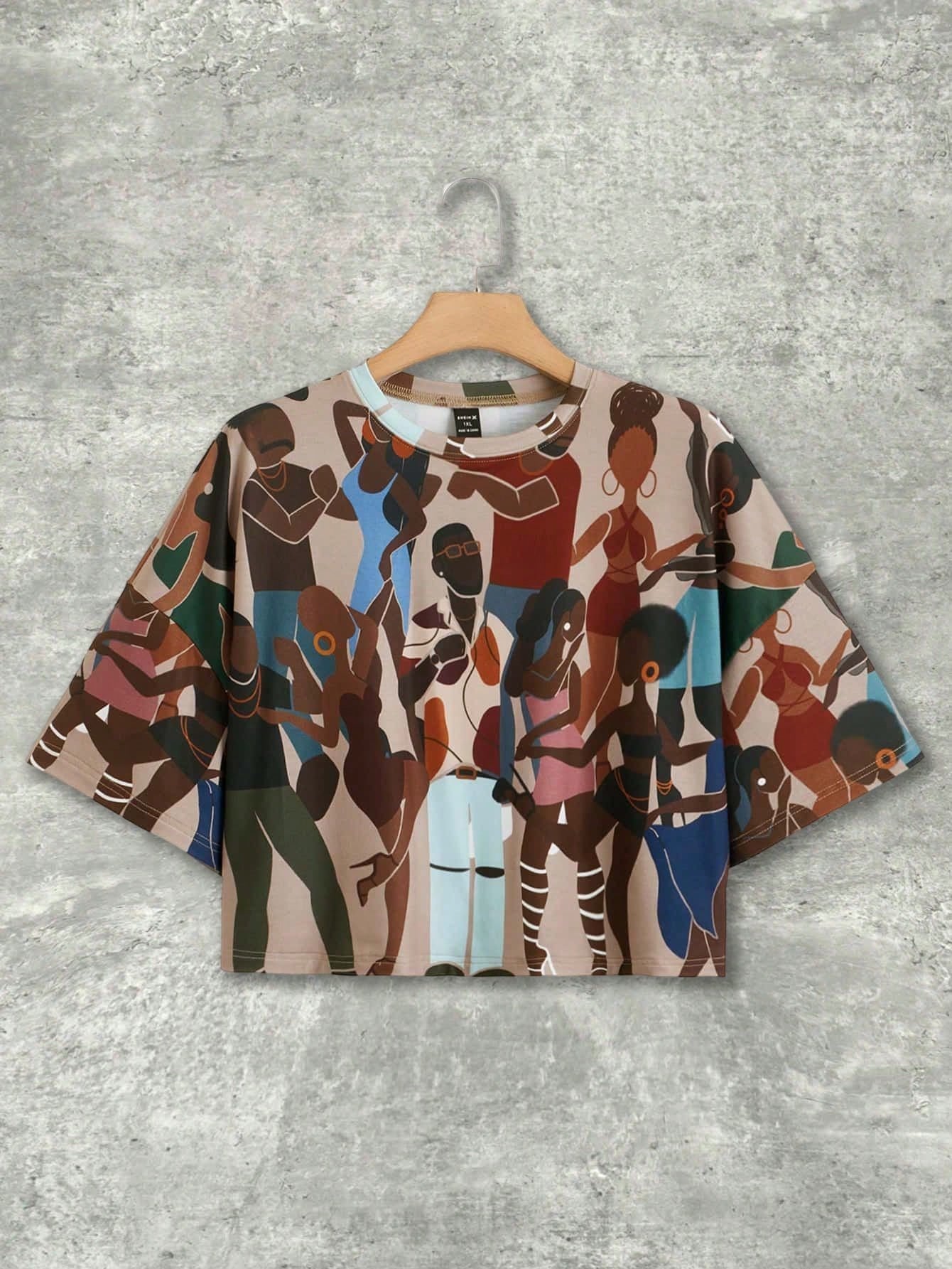 Y2Kool Sierra Siler Artist Retro Street Plus Figure Graphic Crop Tee, For Summer, Holiday, Vacation, Spring, Festival, Ibiza Fits Going Out Autumn Casual Stylish Collection New Year Spring Women Birth