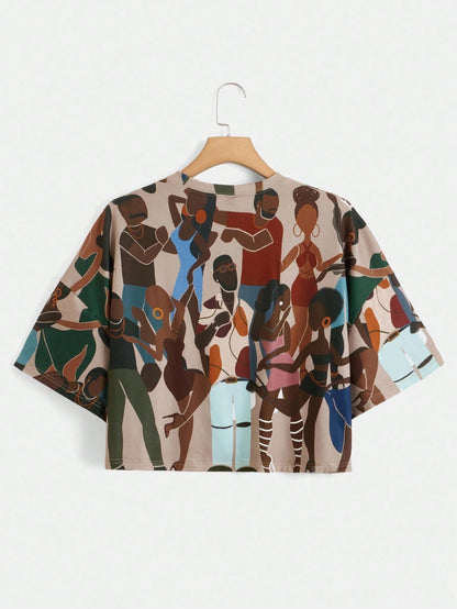 Y2Kool Sierra Siler Artist Retro Street Plus Figure Graphic Crop Tee, For Summer, Holiday, Vacation, Spring, Festival, Ibiza Fits Going Out Autumn Casual Stylish Collection New Year Spring Women Birth