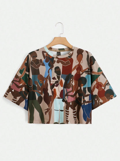 Y2Kool Sierra Siler Artist Retro Street Plus Figure Graphic Crop Tee, For Summer, Holiday, Vacation, Spring, Festival, Ibiza Fits Going Out Autumn Casual Stylish Collection New Year Spring Women Birth