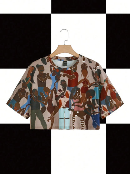 Y2Kool Sierra Siler Artist Retro Street Plus Figure Graphic Crop Tee, For Summer, Holiday, Vacation, Spring, Festival, Ibiza Fits Going Out Autumn Casual Stylish Collection New Year Spring Women Birth