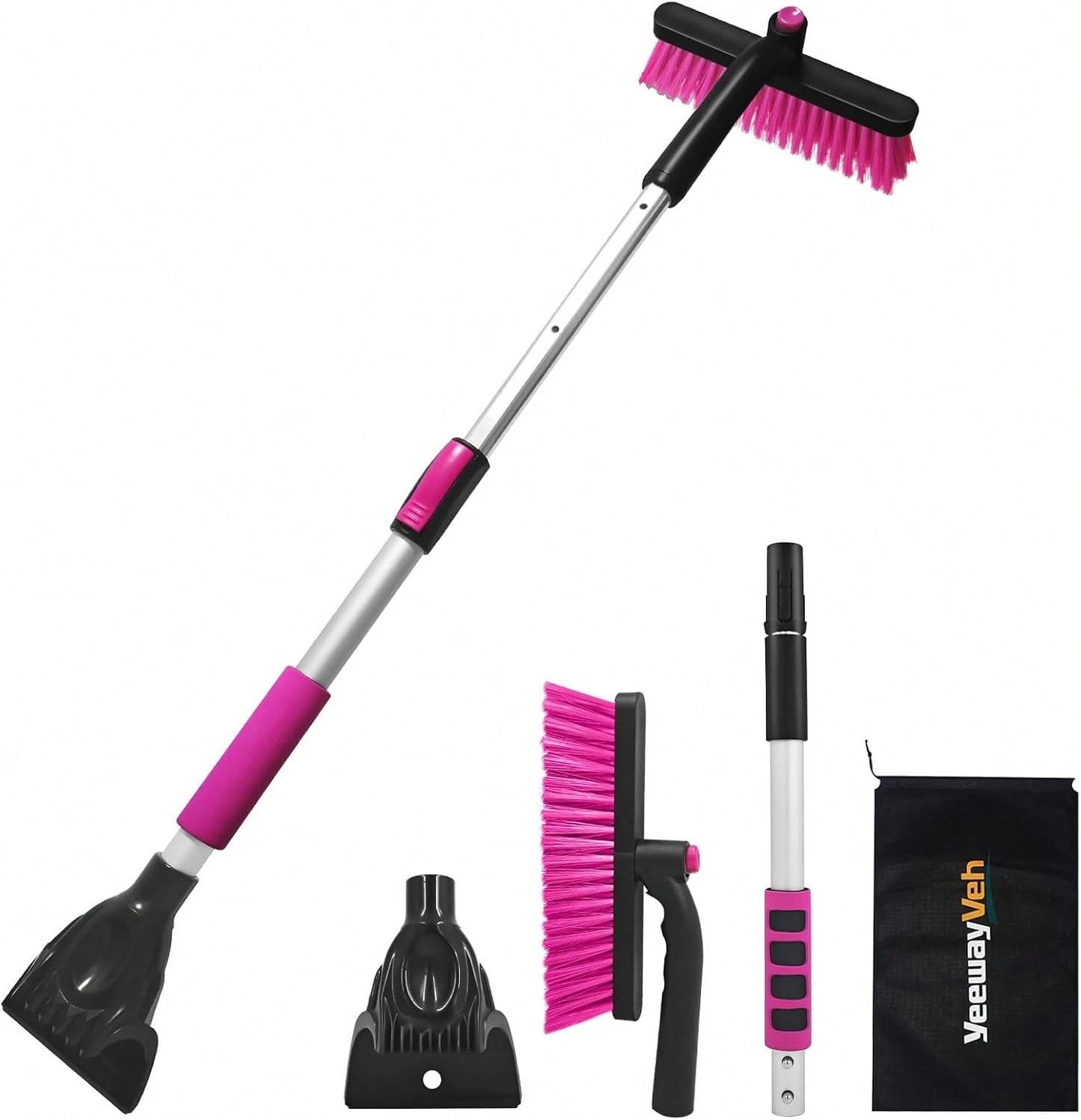 YeewayVeh 39in Car Snow Brush Ice Scraper 360° Rotating, Magenta Pink| For Paint, Detachable, Easy Assembly, Efficient Snow Removal For SUV