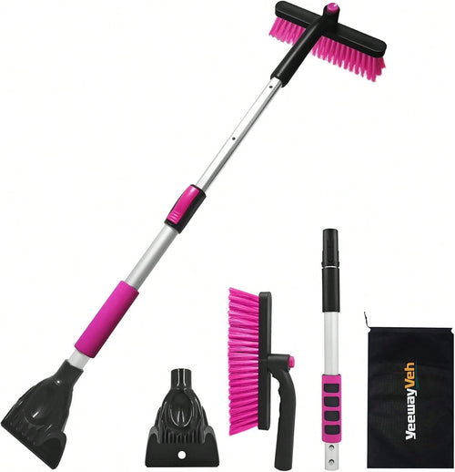 YeewayVeh 39in Car Snow Brush Ice Scraper 360° Rotating, Magenta Pink| For Paint, Detachable, Easy Assembly, Efficient Snow Removal For SUV