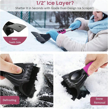 YeewayVeh 39in Car Snow Brush Ice Scraper 360° Rotating, Magenta Pink| For Paint, Detachable, Easy Assembly, Efficient Snow Removal For SUV