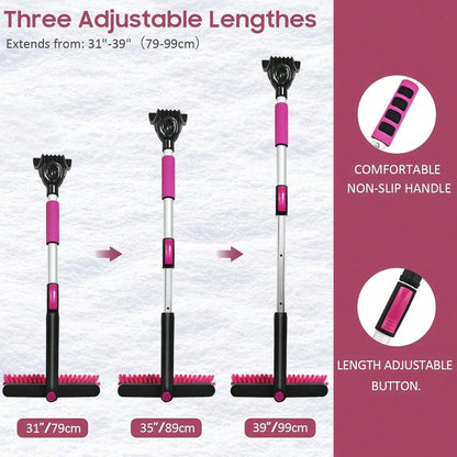 YeewayVeh 39in Car Snow Brush Ice Scraper 360° Rotating, Magenta Pink| For Paint, Detachable, Easy Assembly, Efficient Snow Removal For SUV