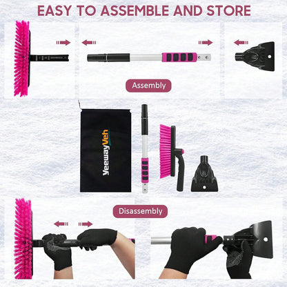 YeewayVeh 39in Car Snow Brush Ice Scraper 360° Rotating, Magenta Pink| For Paint, Detachable, Easy Assembly, Efficient Snow Removal For SUV