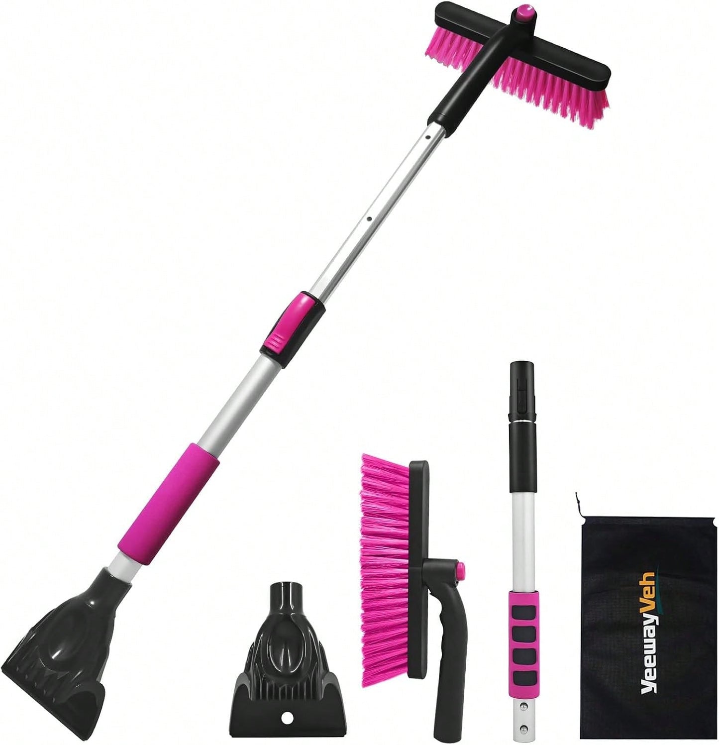 YeewayVeh 39in Car Snow Brush Ice Scraper 360° Rotating, Magenta Pink| For Paint, Detachable, Easy Assembly, Efficient Snow Removal For SUV