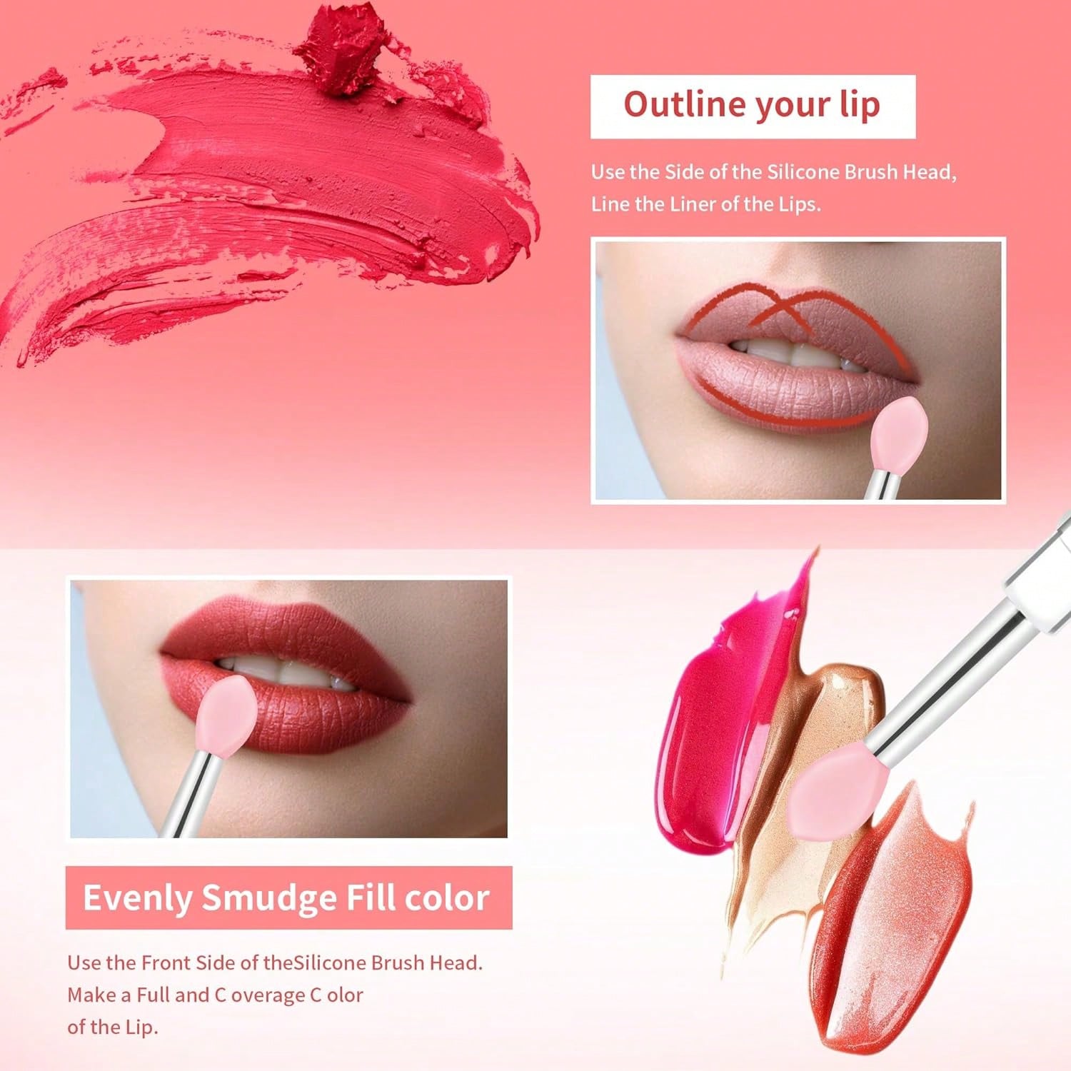 Yoizyfree Reusable Lip Mask Applicators- 6 Pcs Silicone Lip Gloss &Amp; Lipstick Brush Set